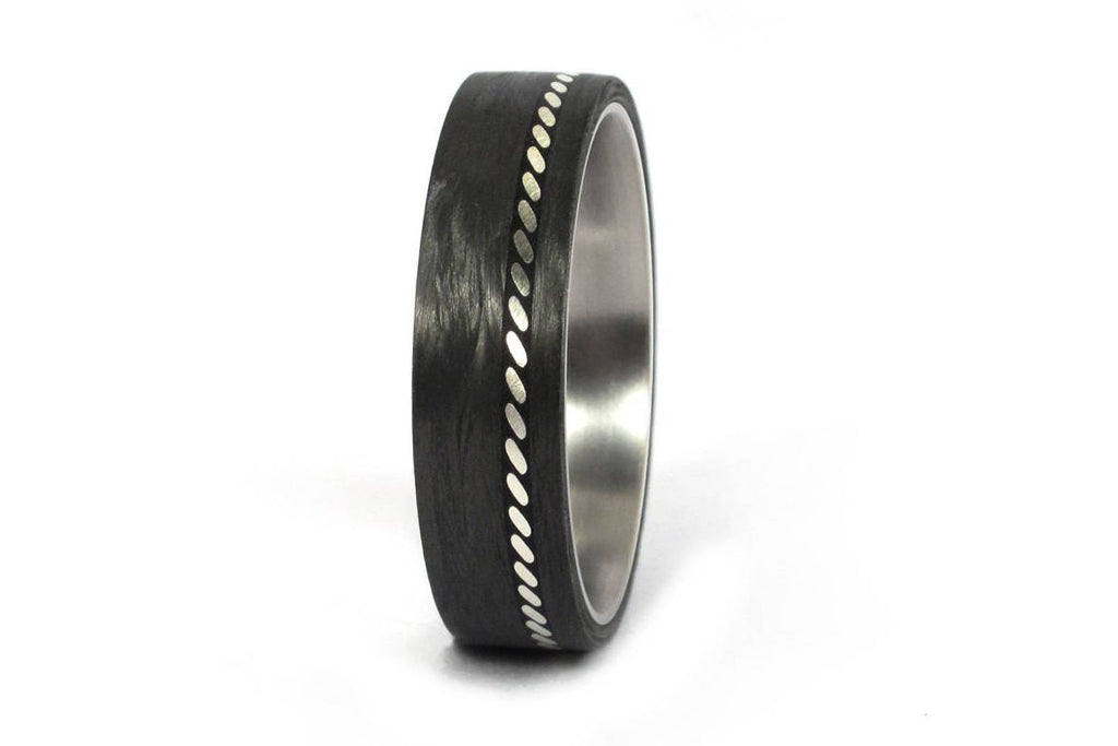 Men's titanium ring with silver and carbon fiber (01601_6N)