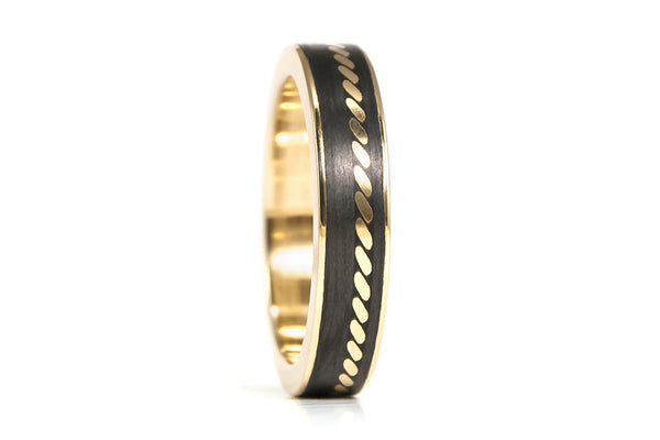 18ct yellow gold and carbon fiber wedding bands (04704_4N5N)