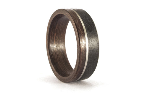 Concrete and wenge bentwood ring with silver inlay (00906_7N)