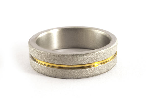 Sandblasted titanium ring with yellow gold 18ct (00558_7N)