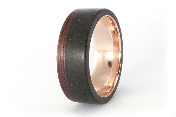 18ct rose gold, concrete and wenge bentwood ring (00560_8N)