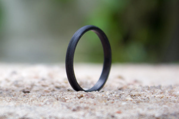 Men's carbon fiber round ring. Unique black wedding band with matte finishing. (00144) - Rosler Rings