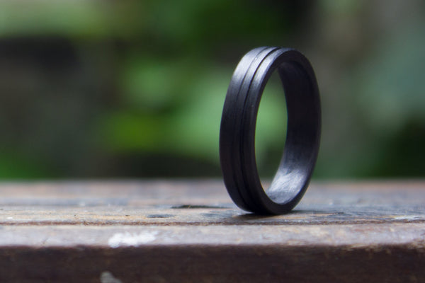 Women's carbon fiber ring with two stripes. Modern black wedding band. (00122) - Rosler Rings