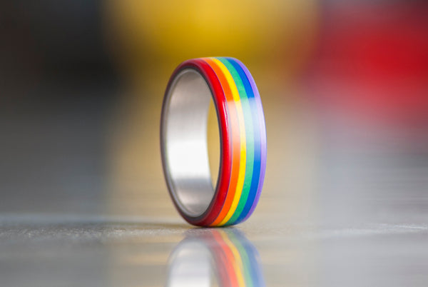 Titanium LGBTQ pride rainbow ring (20201_6N)